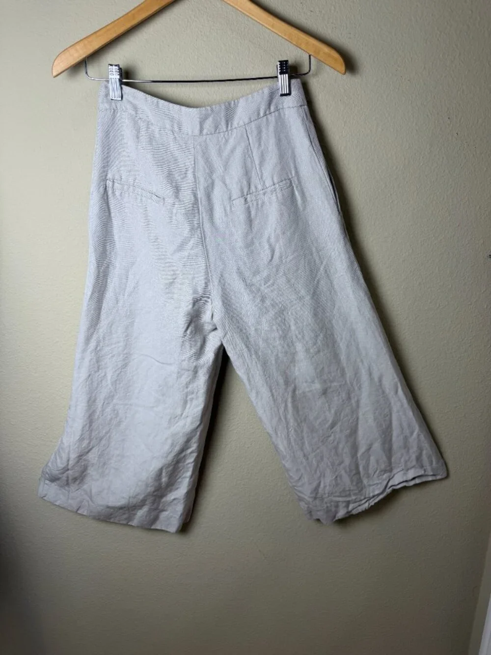 MANGO Suit Cropped Khaki Tan Linen Blend Trousers Pants Size 2